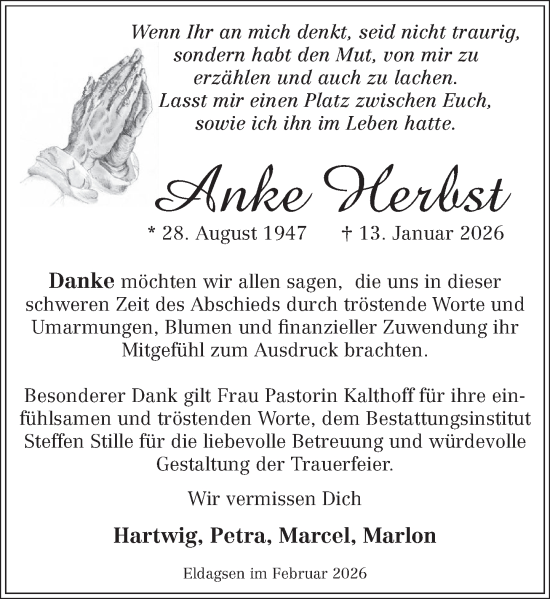 Traueranzeige von Anke Herbst von Neue Deister-Zeitung