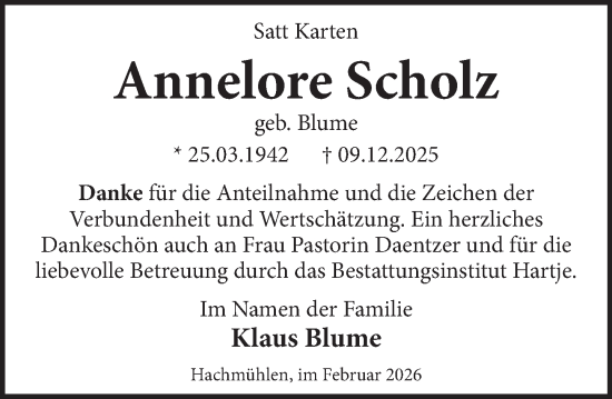 Traueranzeige von Annelore Scholz von Neue Deister-Zeitung
