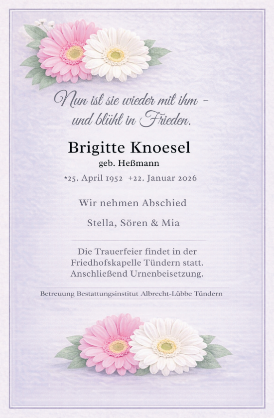 Traueranzeige von Brigitte Knoesel von Deister- und Weserzeitung