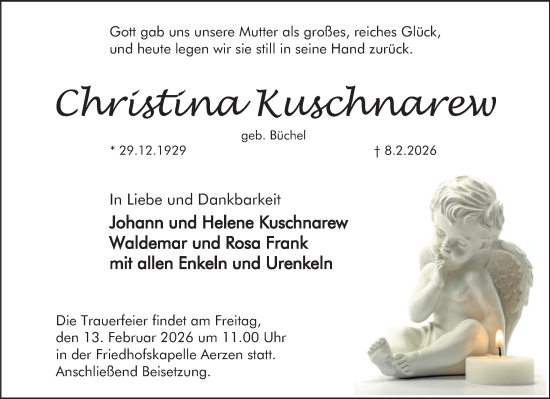 Traueranzeige von Christina Kuschnarew von Deister- und Weserzeitung