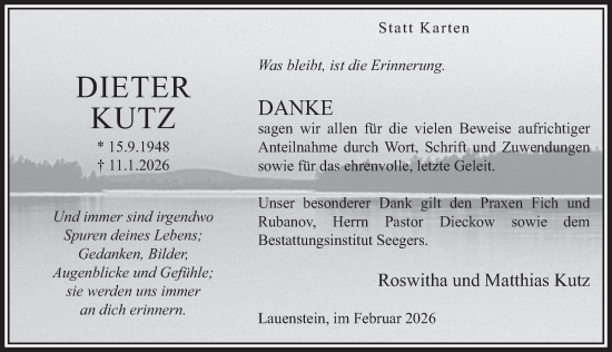 Traueranzeige von Dieter Kutz von Deister- und Weserzeitung