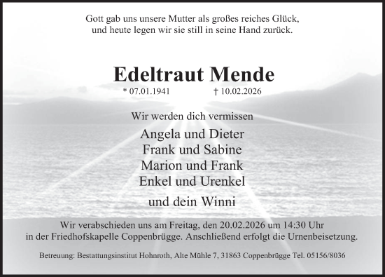 Traueranzeige von Edeltraut Mende von Deister- und Weserzeitung