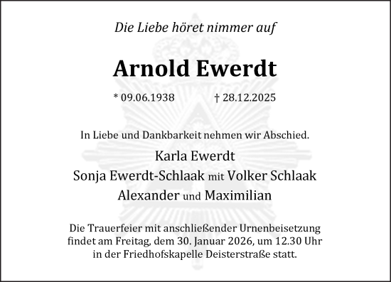 Traueranzeige von Arnold Ewerdt von Deister- und Weserzeitung
