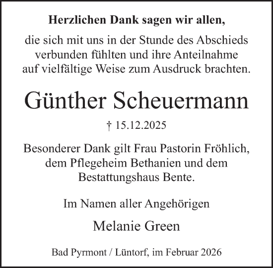 Traueranzeige von Günther Scheuermann von Deister- und Weserzeitung