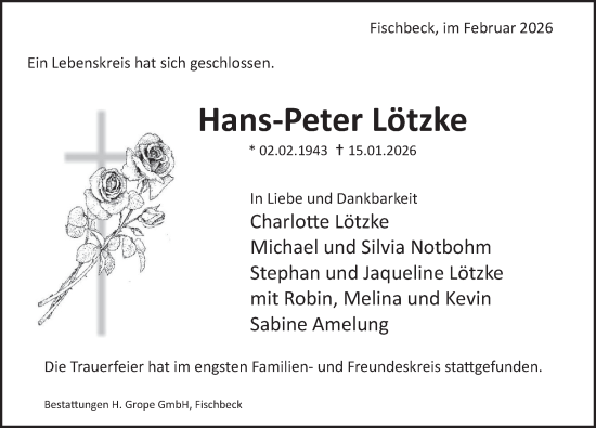 Traueranzeige von Hans-Peter Lötzke von Deister- und Weserzeitung