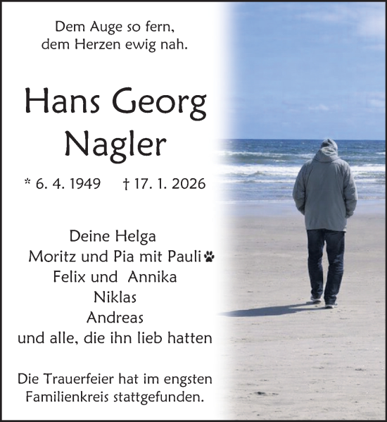 Traueranzeige von Hans Georg Nagler von Deister- und Weserzeitung