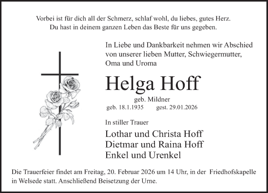 Traueranzeige von Helga Hoff von Deister- und Weserzeitung