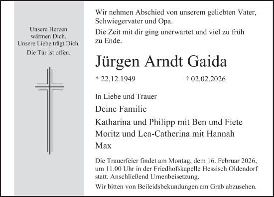 Traueranzeige von Jürgen Arndt Gaida von Deister- und Weserzeitung