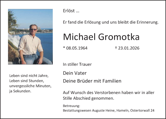 Traueranzeige von Michael Gromotka von Deister- und Weserzeitung