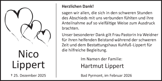 Traueranzeige von Nico Lippert von Deister- und Weserzeitung