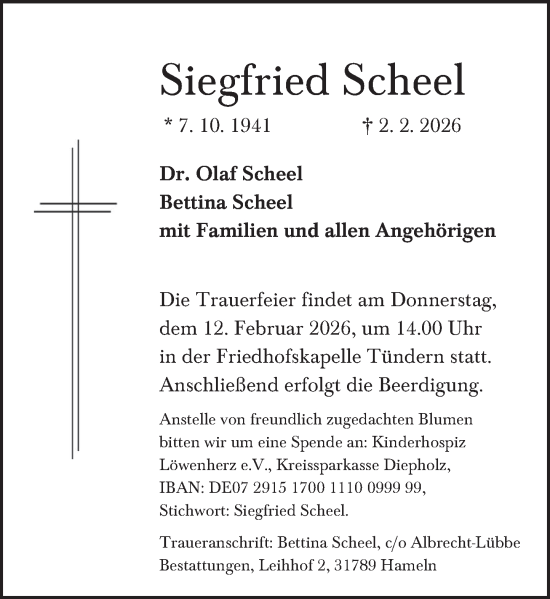 Traueranzeige von Siegfried Scheel von Deister- und Weserzeitung